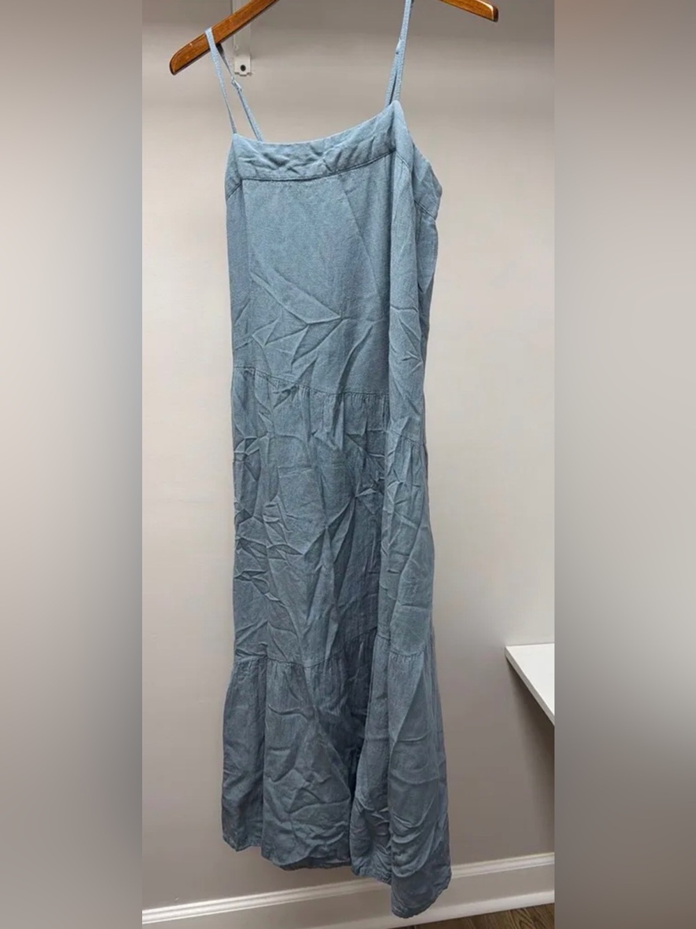 Light Blue Maxi Slip Skirt with Spaghetti Straps